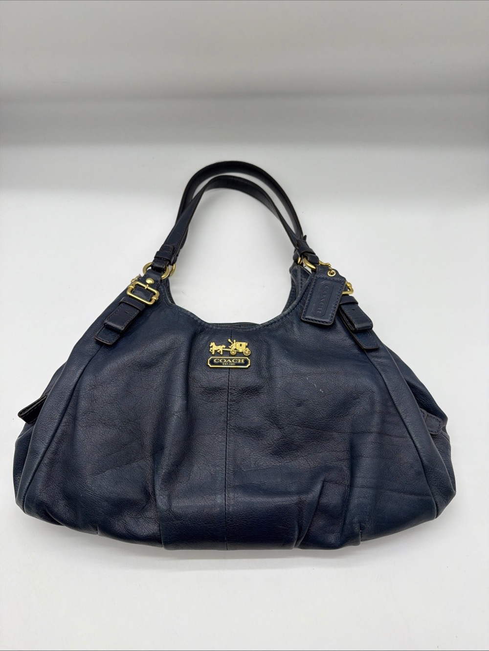 Coach Dark Navy Leather Hobo with Gold Hardware